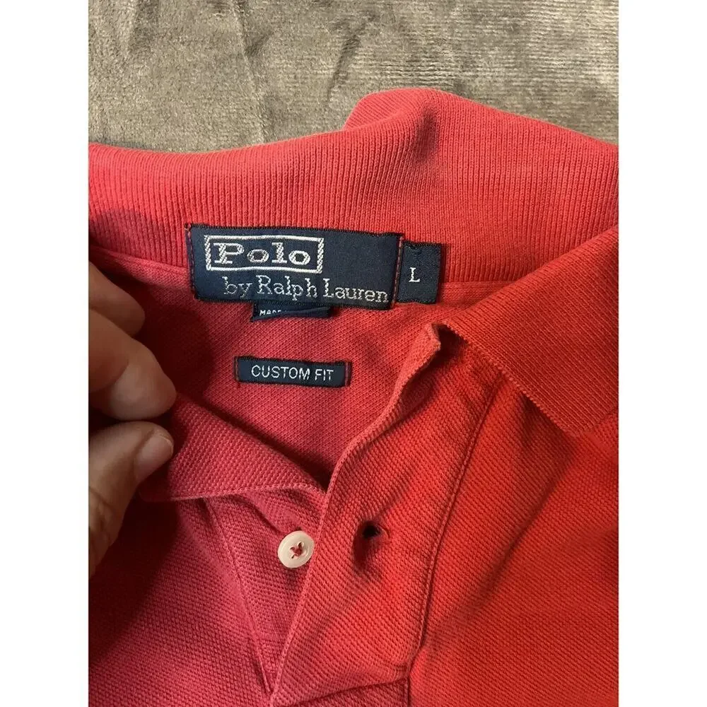 Ralph‎ Lauren Polo Shirt Mens Large Red Custom Fit Pony Short Sleeve *